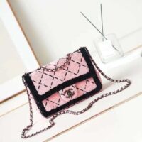 Chanel Women CC Small Flap Bag Sequins Black Metal Pink Black (5)