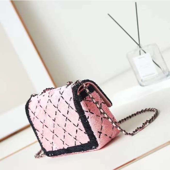 Chanel Women CC Small Flap Bag Sequins Black Metal Pink Black