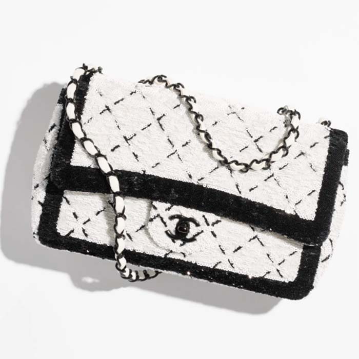 Chanel Women CC Small Flap Bag Sequins Black Metal White Black