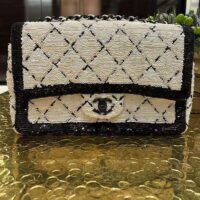 Chanel Women CC Small Flap Bag Sequins Black Metal White Black (3)