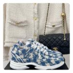 Chanel Women CC Sneakers Fabric Light Blue White 1 CM Heel – Image 2