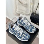 Chanel Women CC Sneakers Fabric Light Blue White 1 CM Heel – Image 3