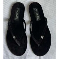 Chanel Women CC Thongs Sandal Velvet Black 0.5 CM Heel (1)