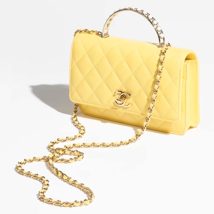Chanel Women CC Wallet On Chain Lambskin Imitation Pearls Yellow