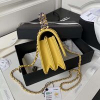 Chanel Women CC Wallet On Chain Lambskin Imitation Pearls Yellow (1)