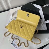 Chanel Women CC Wallet On Chain Lambskin Imitation Pearls Yellow (1)