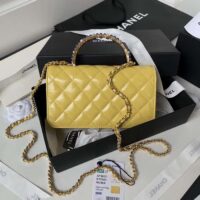 Chanel Women CC Wallet On Chain Lambskin Imitation Pearls Yellow (1)