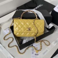 Chanel Women CC Wallet On Chain Lambskin Imitation Pearls Yellow (1)