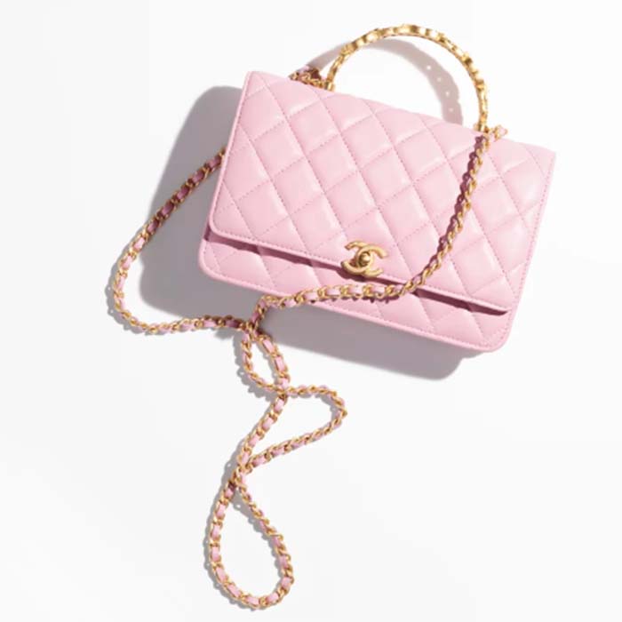 Chanel Women CC Wallet On Chain Shiny Lambskin Strass Light Pink