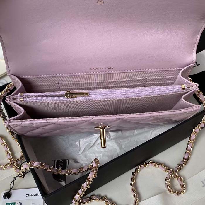 Chanel Women CC Wallet On Chain Shiny Lambskin Strass Light Pink