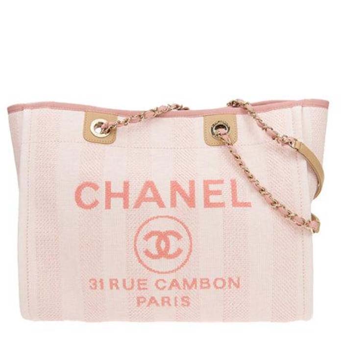 Chanel Women Deanville Shopping Bag Canvas Leather Mixed Fibers Pink