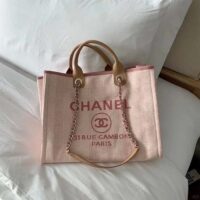 Chanel Women Deanville Shopping Bag Canvas Leather Mixed Fibers Pink (10)