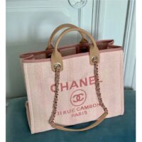 Chanel Women Deanville Shopping Bag Canvas Leather Mixed Fibers Pink (10)