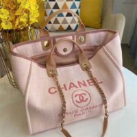 Chanel Women Deanville Shopping Bag Canvas Leather Mixed Fibers Pink (10)