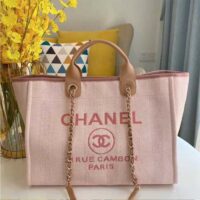 Chanel Women Deanville Shopping Bag Canvas Leather Mixed Fibers Pink (10)