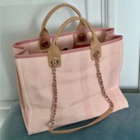 Chanel Women Deanville Shopping Bag Canvas Leather Mixed Fibers Pink (10)