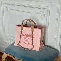 Chanel Women Deanville Shopping Bag Canvas Leather Mixed Fibers Pink (10)