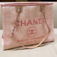 Chanel Women Deanville Shopping Bag Canvas Leather Mixed Fibers Pink (10)