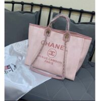 Chanel Women Deanville Shopping Bag Canvas Leather Mixed Fibers Pink (10)