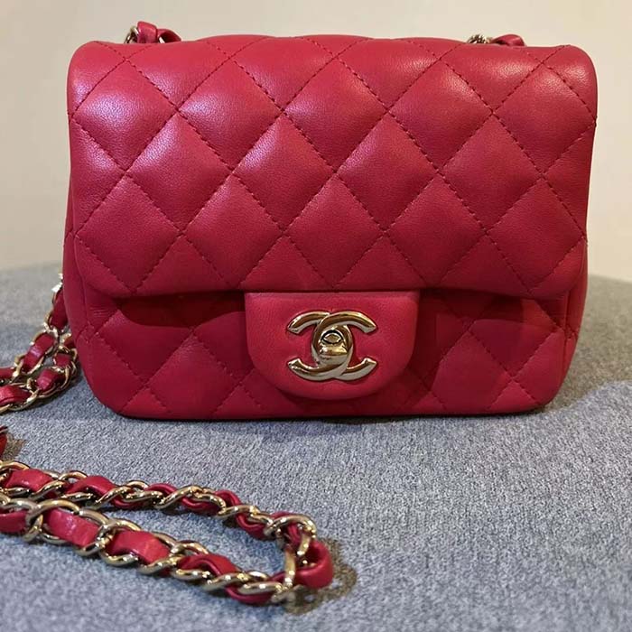 Chanel Women Mini Flap Bag Calfskin Leather Gold-Tone Metal Red