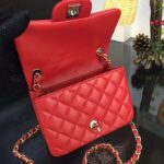 Chanel Women Mini Flap Bag Calfskin Leather Gold-Tone Metal Red - Bild 7