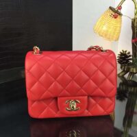 Chanel Women Mini Flap Bag Calfskin Leather Gold-Tone Metal Red (8)