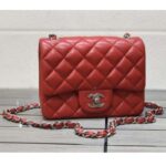Chanel Women Mini Flap Bag Calfskin Leather Gold-Tone Metal Red