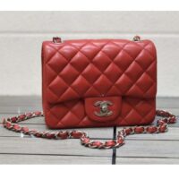 Chanel Women Mini Flap Bag Calfskin Leather Gold-Tone Metal Red (8)