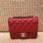 Chanel Women Mini Flap Bag Calfskin Leather Gold-Tone Metal Red - Bild 4