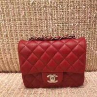 Chanel Women Mini Flap Bag Calfskin Leather Gold-Tone Metal Red (8)