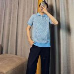 Dior CD Men Oblique Polo Shirt White Blue Cotton Jacquard - Bild 11