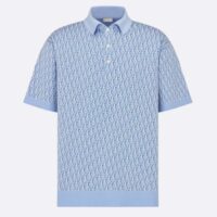 Dior CD Men Oblique Polo Shirt White Blue Cotton Jacquard (2)