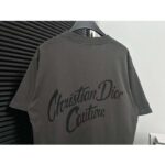 Dior CD Women T-Shirt T-Shirt Gray Cotton Jersey Silk Ribbed Crew Neck - Imagen 4