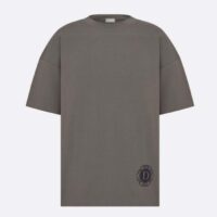 Dior CD Men T-Shirt T-Shirt Gray Cotton Jersey Silk Ribbed Crew Neck (11)