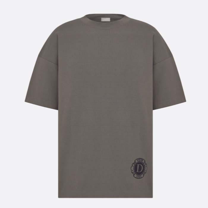 Dior CD Men T-Shirt T-Shirt Gray Cotton Jersey Silk Ribbed Crew Neck