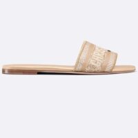 Dior CD Unisex Dway Slide Gold-Tone Cotton Embroidered Metallic Thread Strass (1)