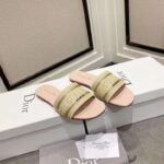 Dior CD Unisex Dway Slide Gold-Tone Cotton Embroidered Metallic Thread Strass – Image 3