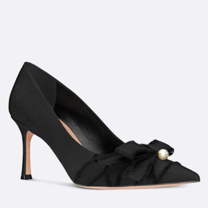 Dior CD Women Adiorable Pump Black Fringed Grosgrain 8 cm Heel
