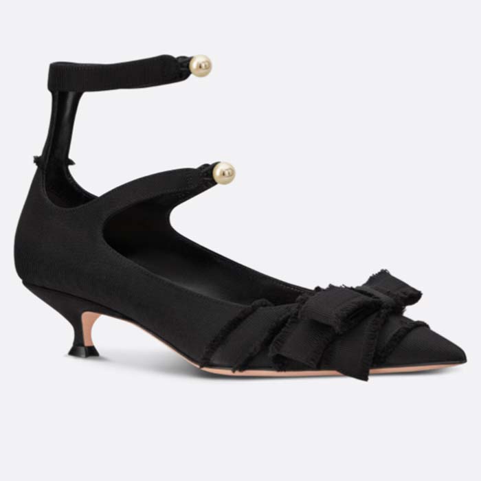 Dior CD Women Adiorable Pump Black Fringed Grosgrain Bow 4 cm Heel