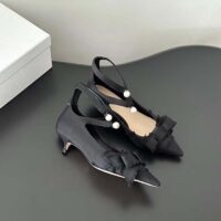 Dior CD Women Adiorable Pump Black Fringed Grosgrain Bow 4 cm Heel (13)