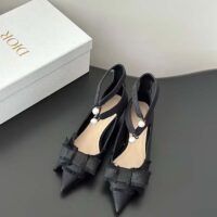 Dior CD Women Adiorable Pump Black Fringed Grosgrain Bow 4 cm Heel (13)