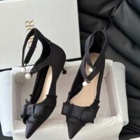 Dior CD Women Adiorable Pump Black Fringed Grosgrain Bow 4 cm Heel (13)