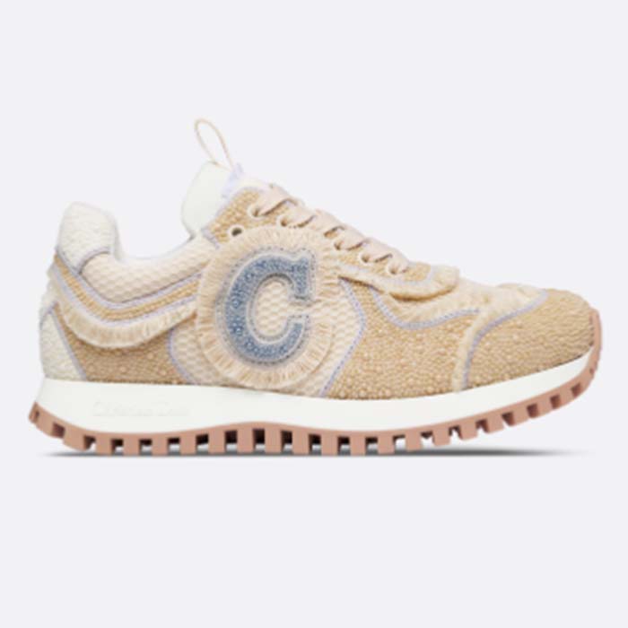 Dior CD Women C'est Dior Sneaker Embroidered Cotton Champagne Resin Pearls Mesh