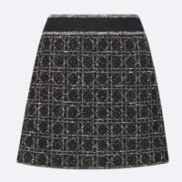 Dior CD Women Macrocannage Flared Miniskirt Black White Technical Cotton Knit (3)