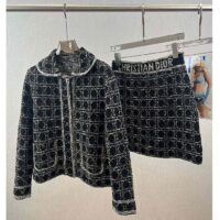 Dior CD Women Macrocannage Flared Miniskirt Black White Technical Cotton Knit (3)