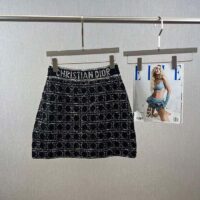 Dior CD Women Macrocannage Flared Miniskirt Black White Technical Cotton Knit (3)