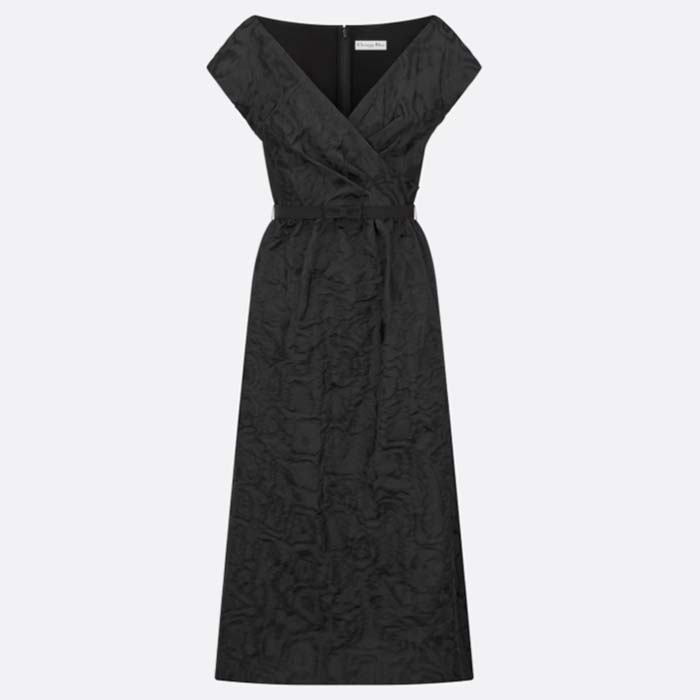 Dior CD Women Regular-Fit Mid-Length Dress Black Technical Fabric Crinkled Effect