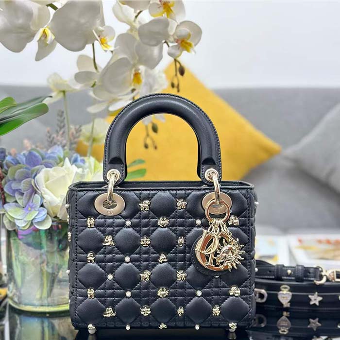 Dior CD Women Small Lady Dior My ABCDior Bag Black Cannage Lambskin