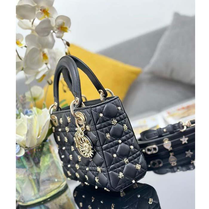 Dior CD Women Small Lady Dior My ABCDior Bag Black Cannage Lambskin