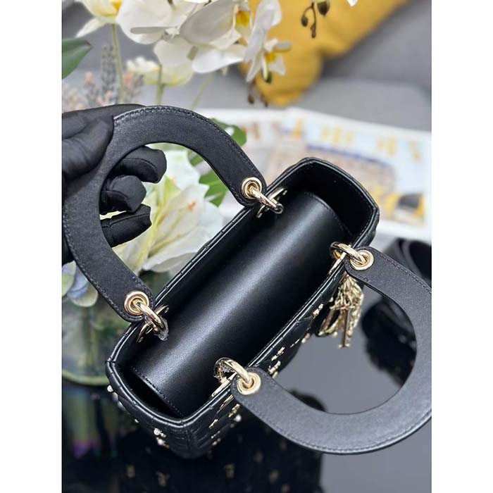 Dior CD Women Small Lady Dior My ABCDior Bag Black Cannage Lambskin